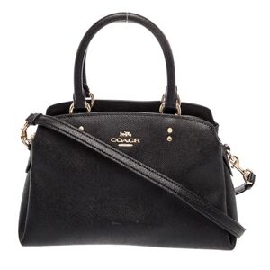 Coach Lillie Carryall Black Leather Satchel with Gold-Tone Accents